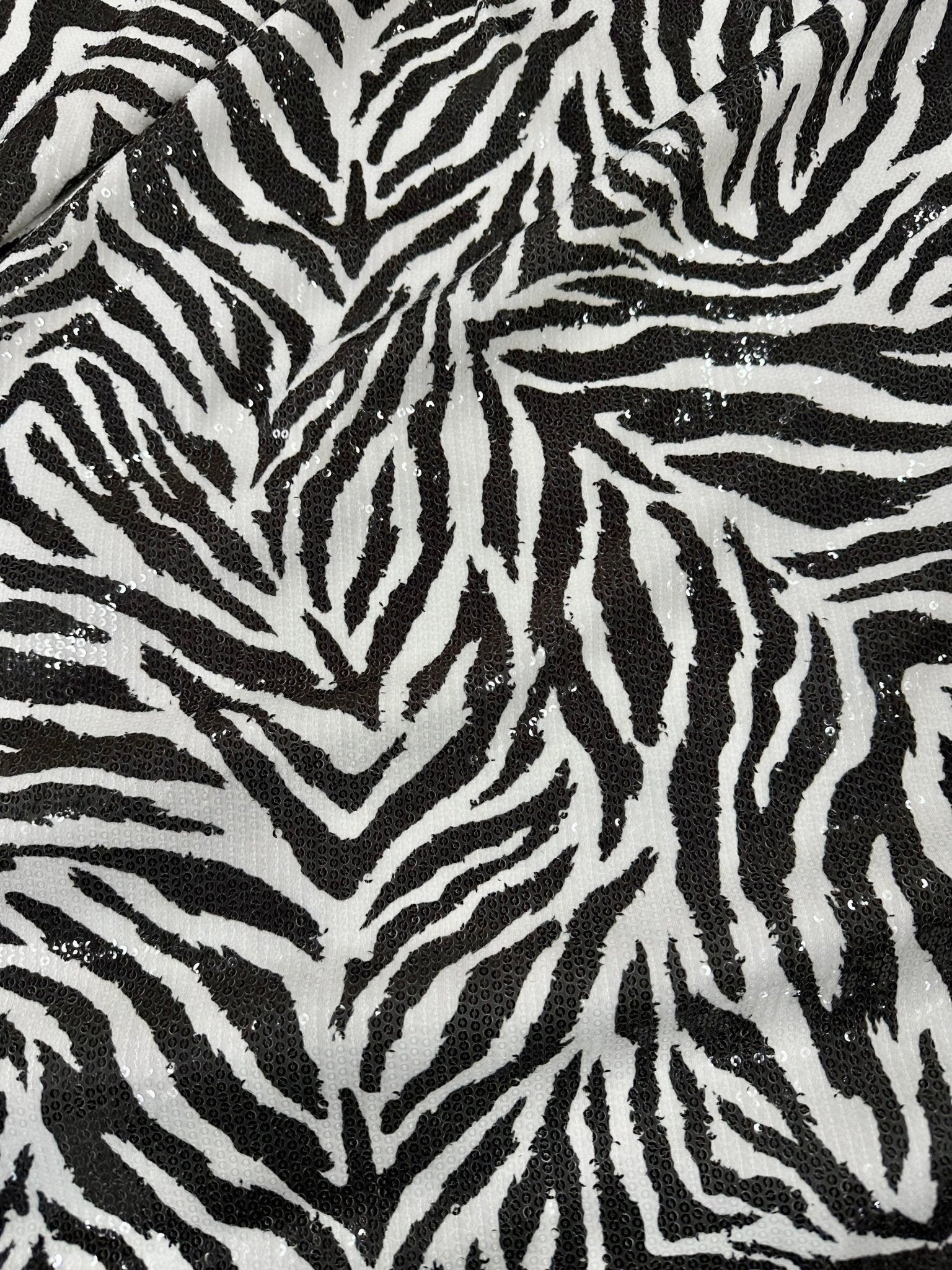Black White Zebra Sequin Fabric, 2 - Way Stretch Sequin Fabric By The Yard - Whotex Online Fabric Store