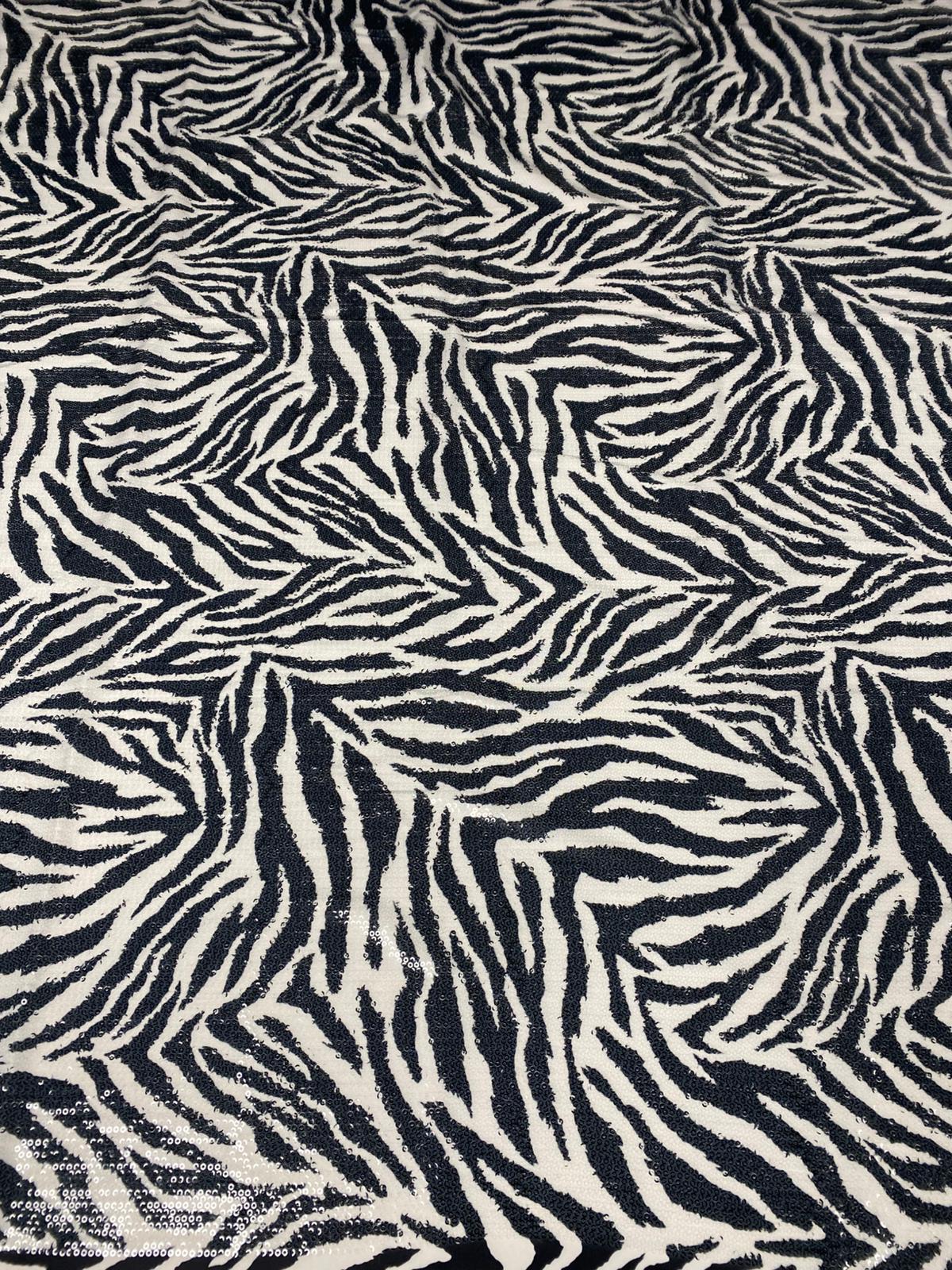 Black & White Zebra Sequin Fabric by the Metre - Whotex Fabrics London