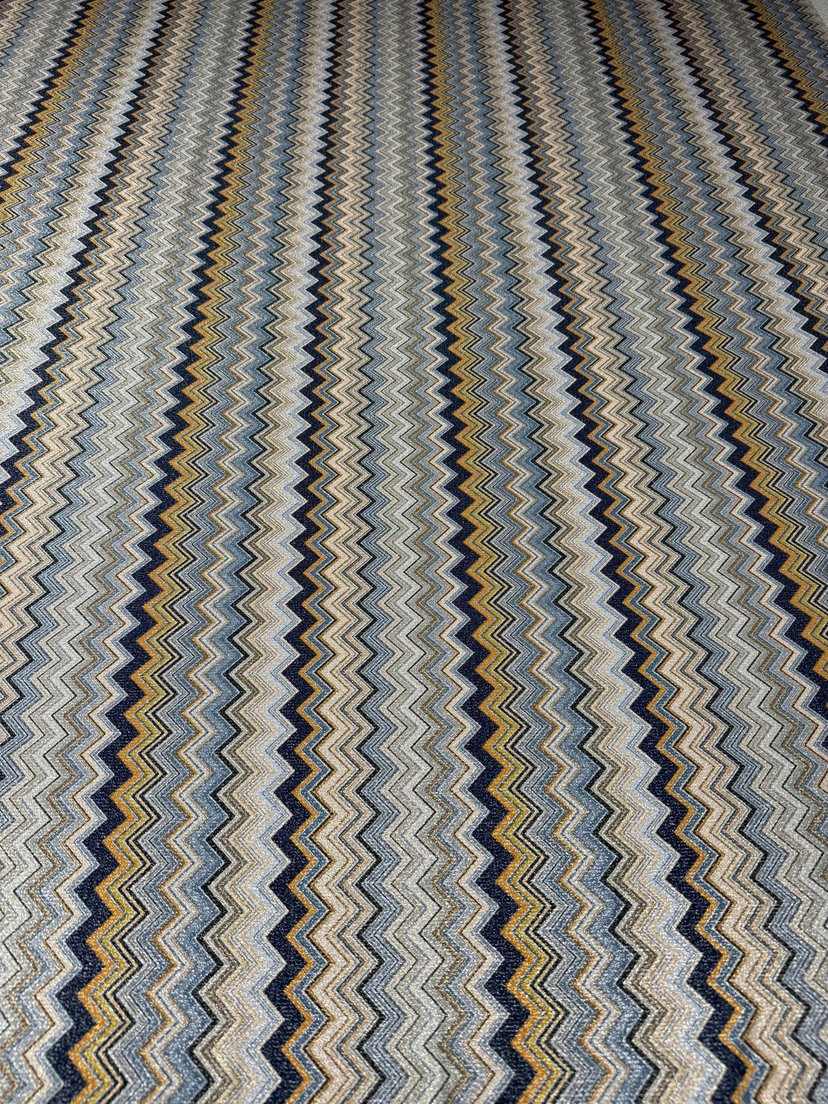 Blue & Bronze Zigzag Lurex Fabric with Metallic Shine - Whotex Fabrics London