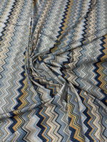 Blue & Bronze Zigzag Lurex Fabric with Metallic Shine - Whotex Fabrics London