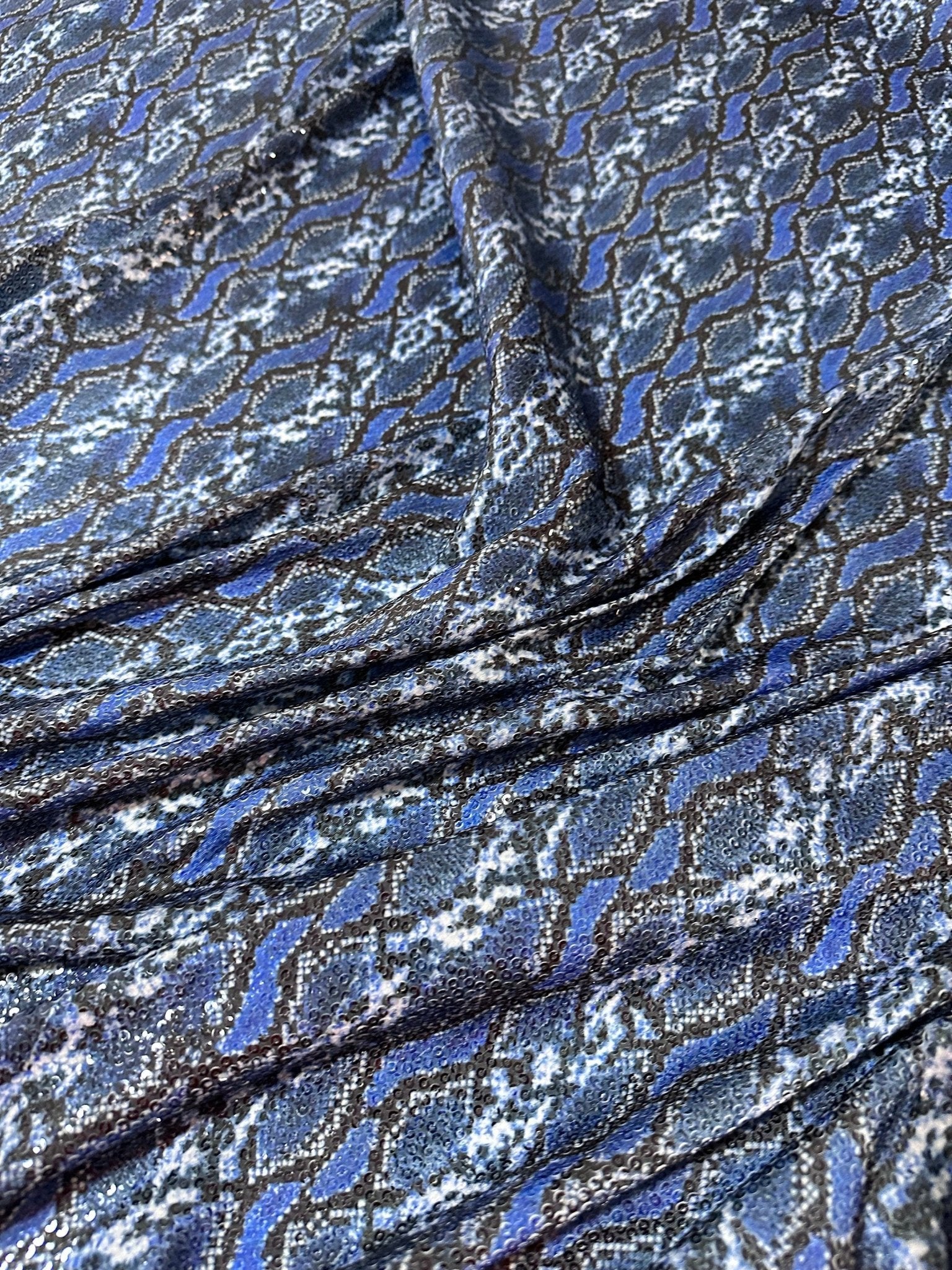 Blue Exotic Animal Sequin Fabric, 2 - Way Stretch Sequin Fabric By The Yard - Whotex Online Fabric Store