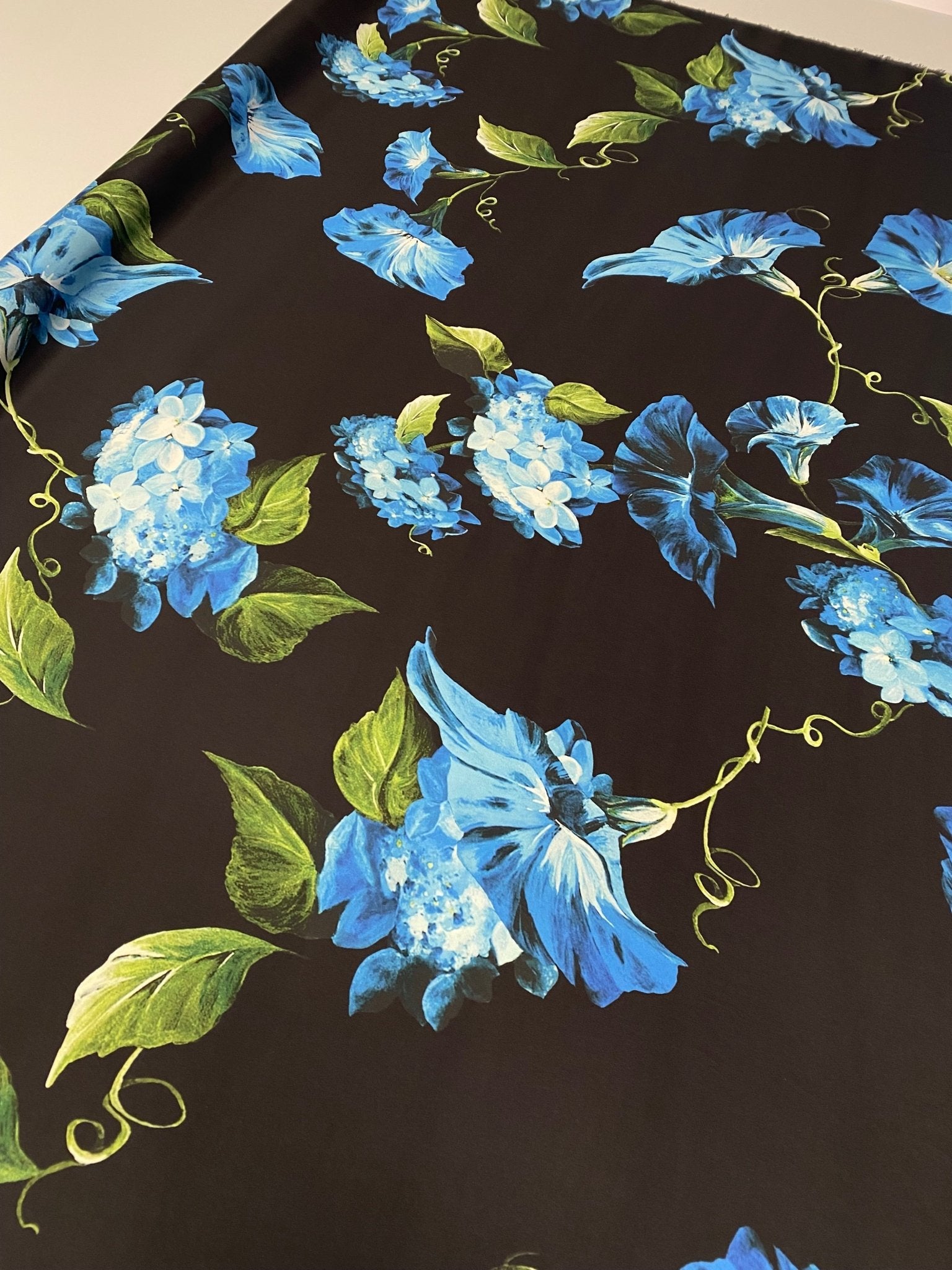 Blue Floral Chiffon Satin Fabric | Dressmaking by the Metre - Whotex Fabrics London