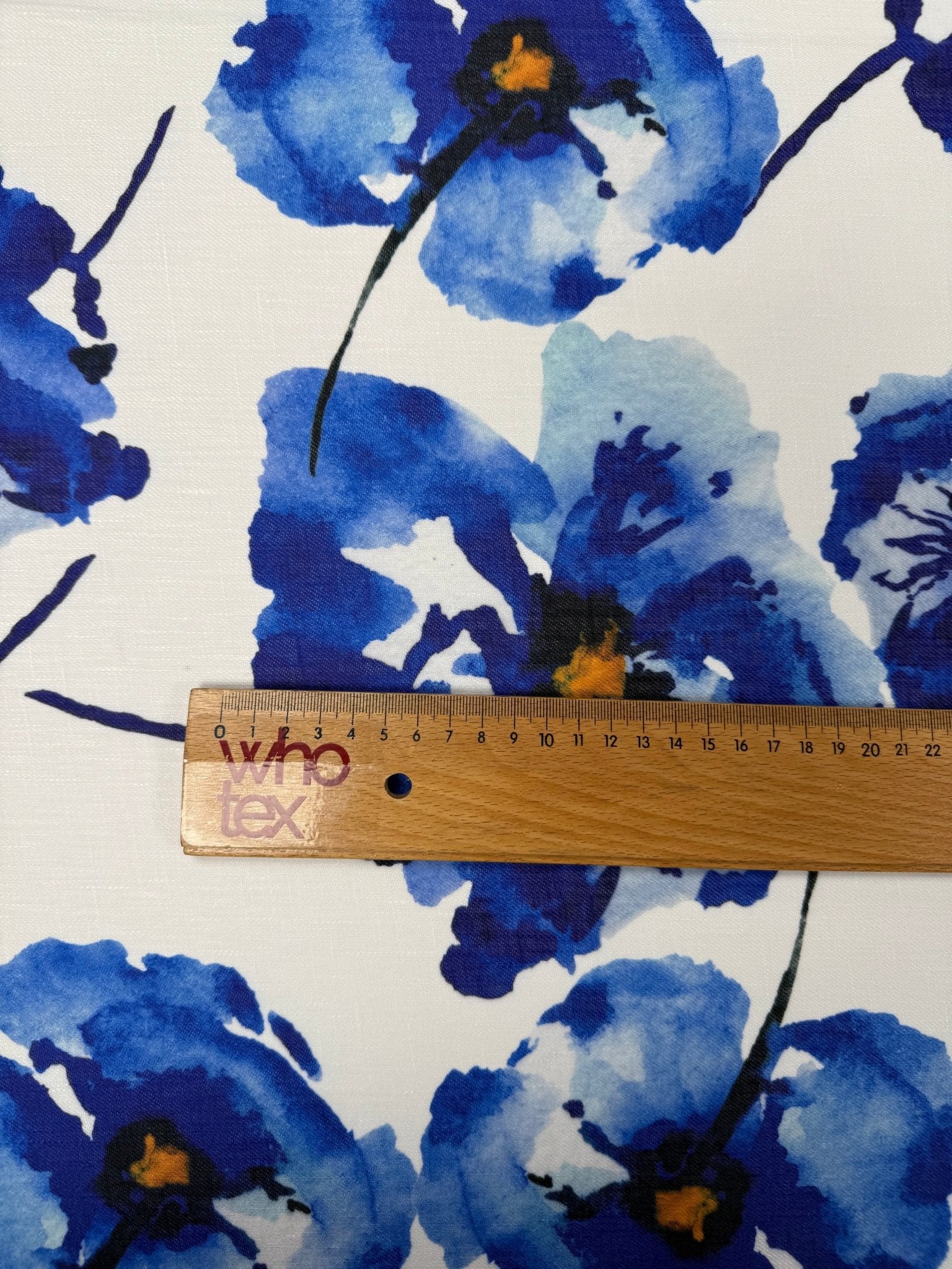 Blue Floral Linen Fabric by the Metre - Whotex Fabrics London