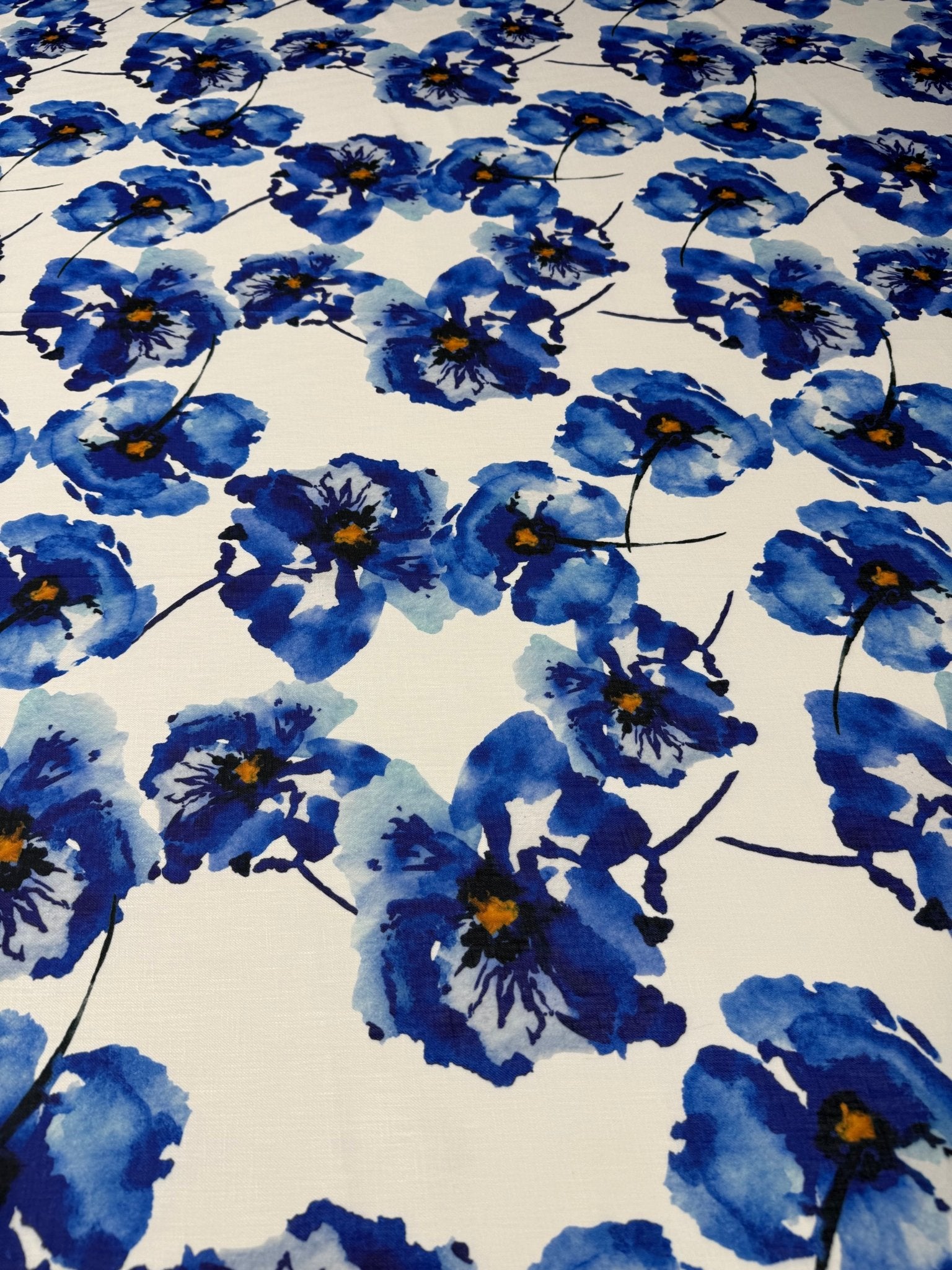 Blue Floral Linen Fabric by the Metre - Whotex Fabrics London