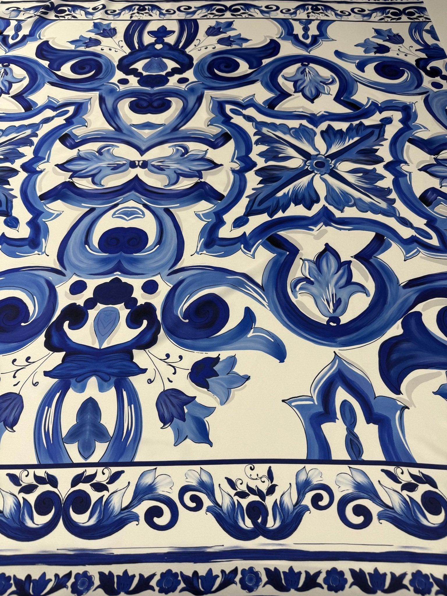 Blue Floral Satin Fabric by the Metre - Whotex Fabrics London