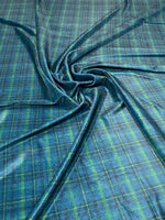 Blue & Green Check Velvet Fabric by the Metre - Whotex Fabrics London