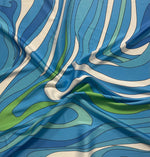Blue Green Wave Fabric – Ocean Abstract Print by the Metre - Whotex Fabrics London