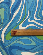 Blue Green Wave Fabric – Ocean Abstract Print by the Metre - Whotex Fabrics London