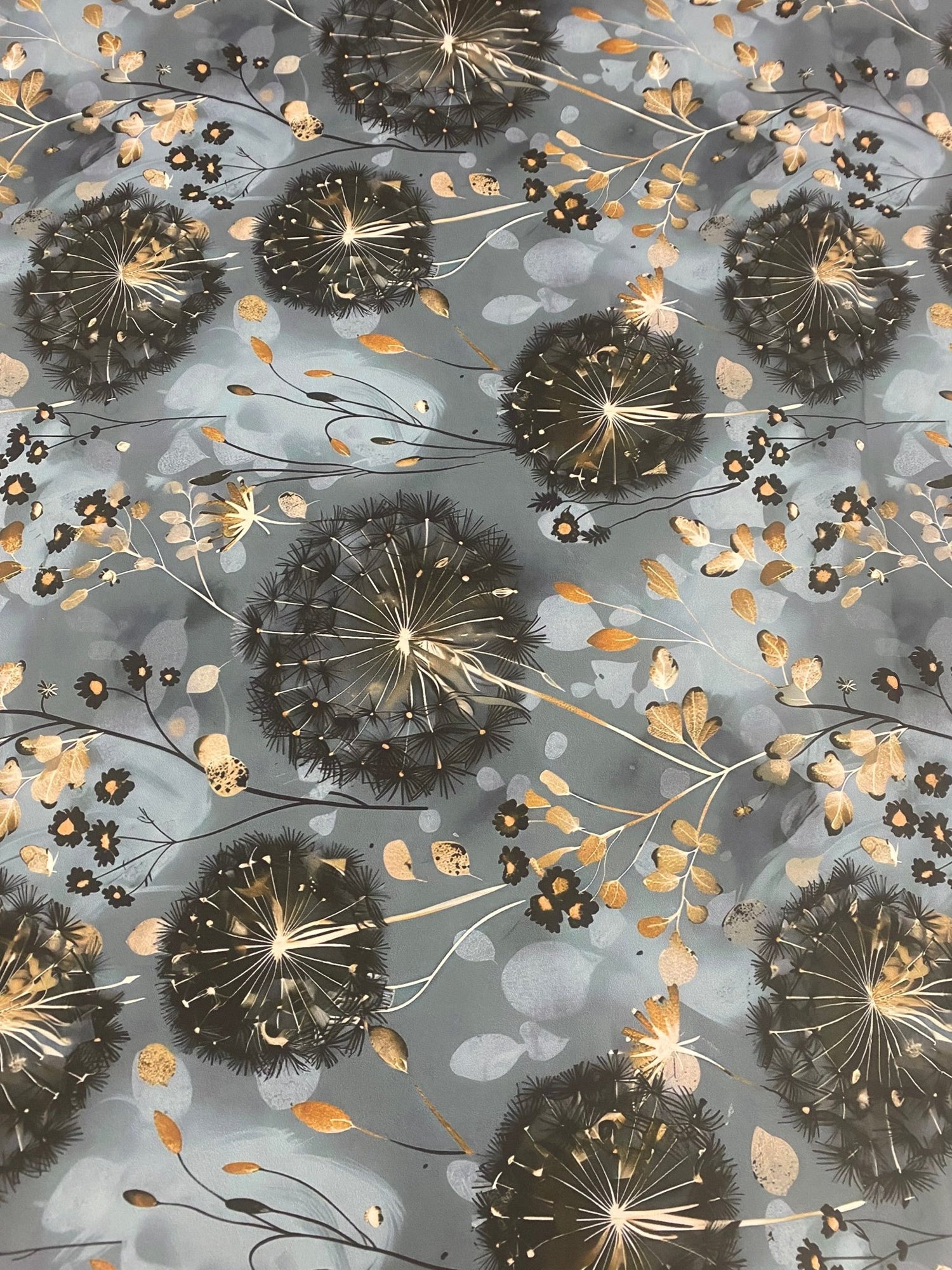 Blue Grey Dandelion Print Fabric - Whotex Online Fabric Store