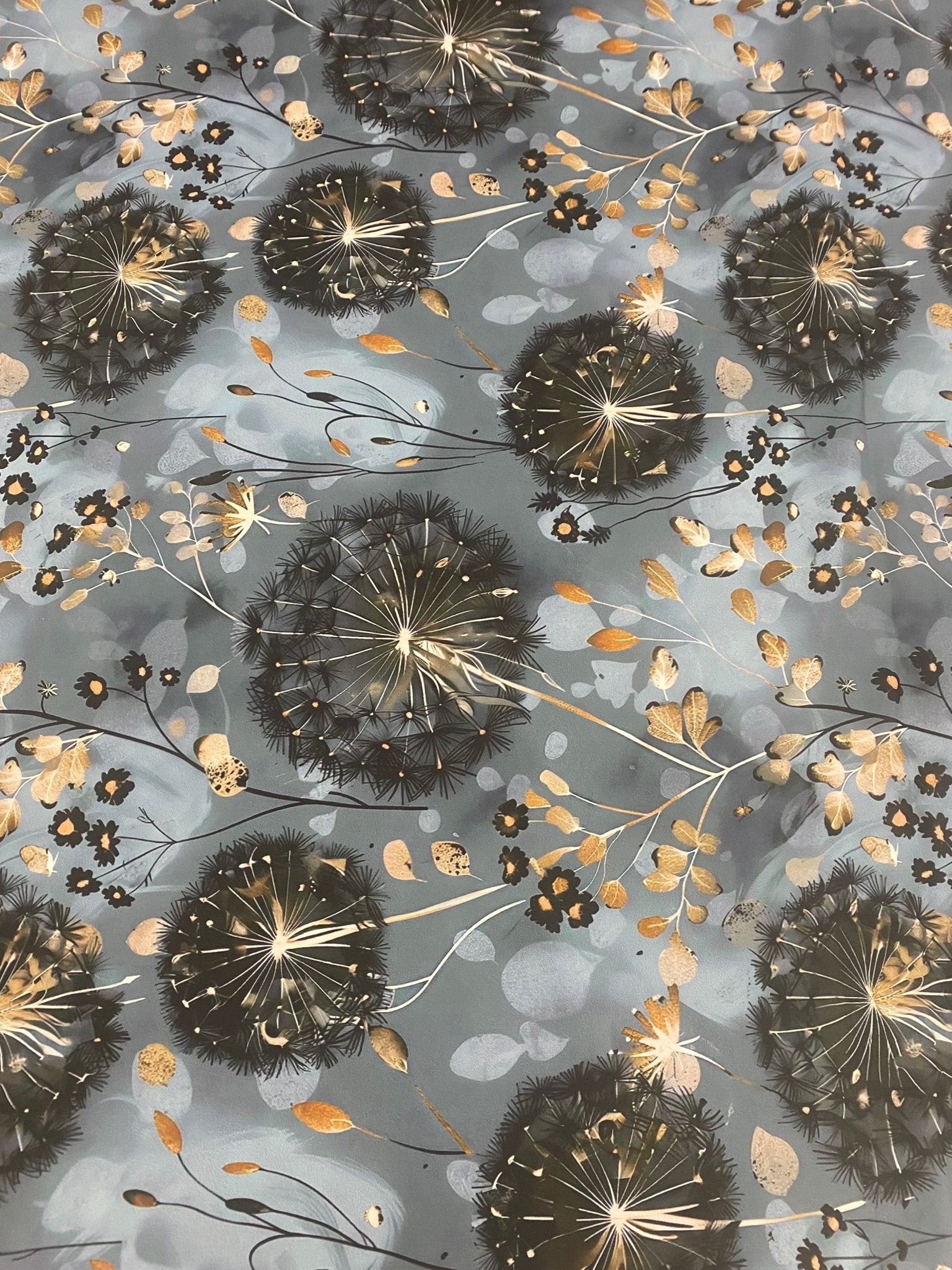 Blue Grey Dandelion Print Fabric - Whotex Online Fabric Store