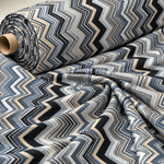 Blue Grey Zigzag Pattern Fabric by the Metre - Whotex Fabrics London