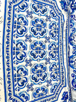 Blue Majolica fabric, Sicilian print Silky Crepe Fabric , Fabric by the yard, Panel Fabric 150*100cm // 1.64 * 1.09 yard - Whotex Online Fabric Store