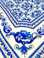 Blue Majolica fabric, Sicilian print Silky Crepe Fabric , Fabric by the yard, Panel Fabric 150*100cm // 1.64 * 1.09 yard - Whotex Online Fabric Store