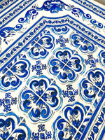 Blue Majolica fabric, Sicilian print Silky Crepe Fabric , Fabric by the yard, Panel Fabric 150*100cm // 1.64 * 1.09 yard - Whotex Online Fabric Store