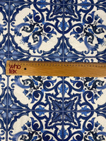 Blue Ornamental Linen Fabric by the Metre - Whotex Fabrics London