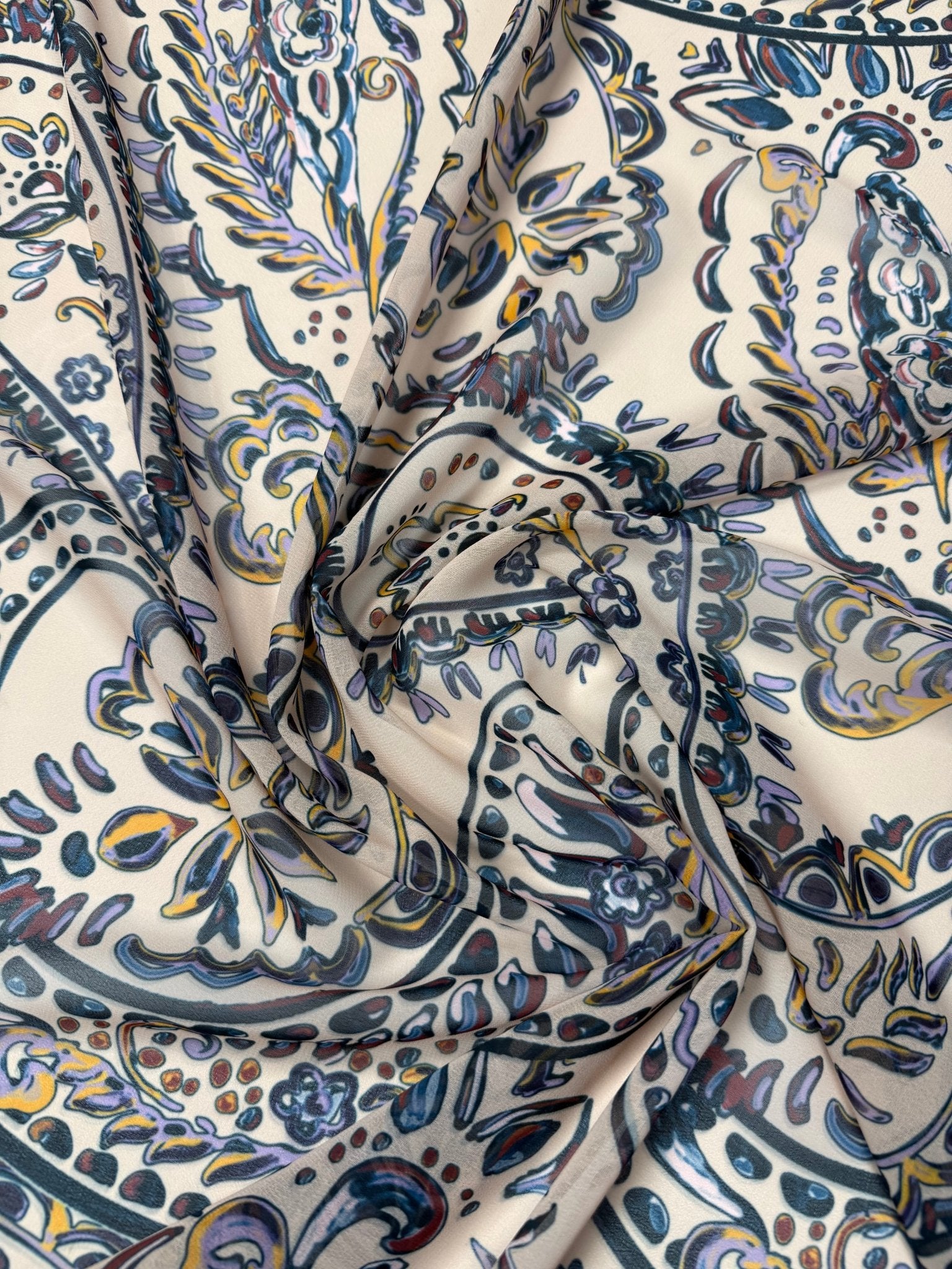 Blue Paisley Print Fabric – Soft Drape Dressmaking Material - Whotex Fabrics London