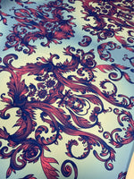 Blue & Purple Baroque Crepe Fabric by the Metre – Elegant - Whotex Fabrics London