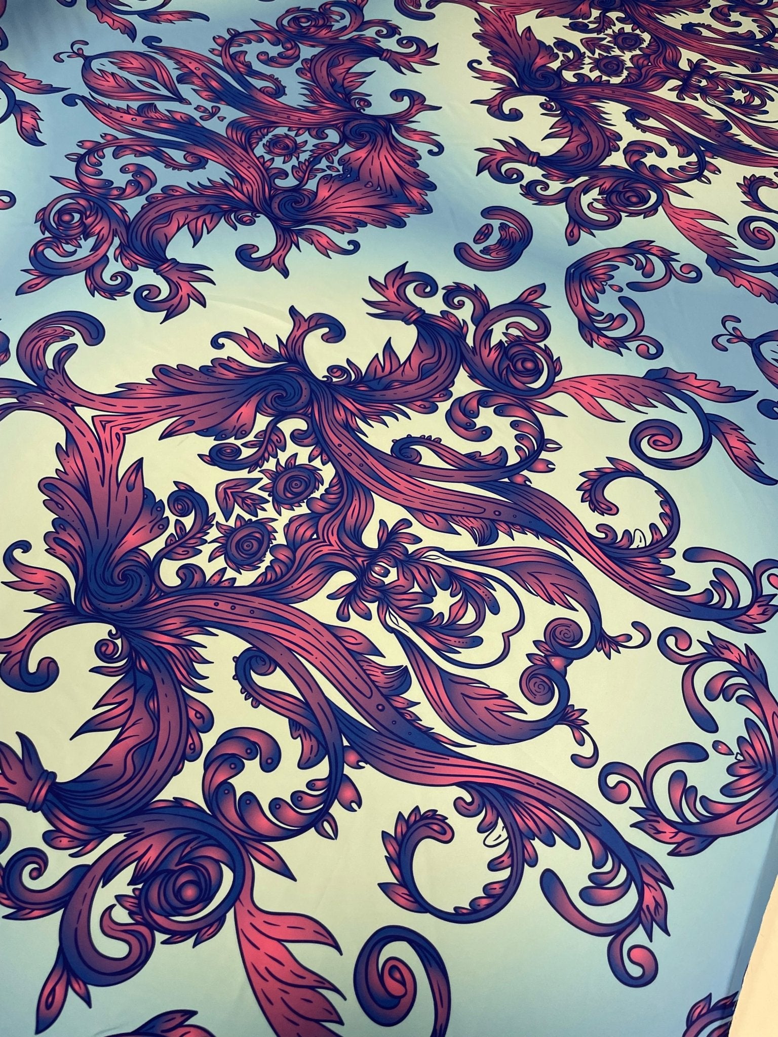 Blue & Purple Baroque Crepe Fabric by the Metre – Elegant - Whotex Fabrics London