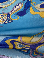 Blue Shimmer Print Lurex Fabric by the Metre - Whotex Fabrics London