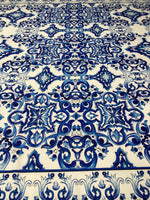 Blue Tile Pattern Upholstery Fabric - Whotex Fabrics London