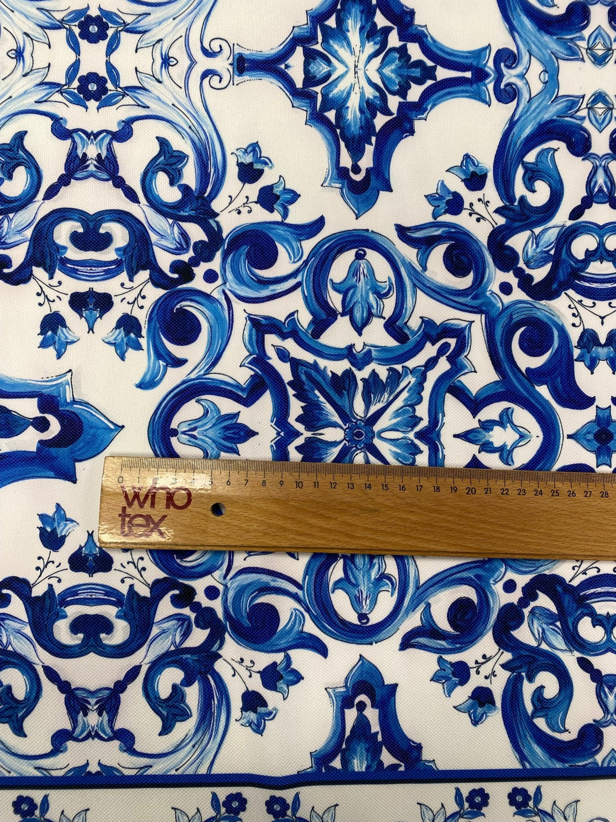 Blue Tile Pattern Upholstery Fabric - Whotex Fabrics London