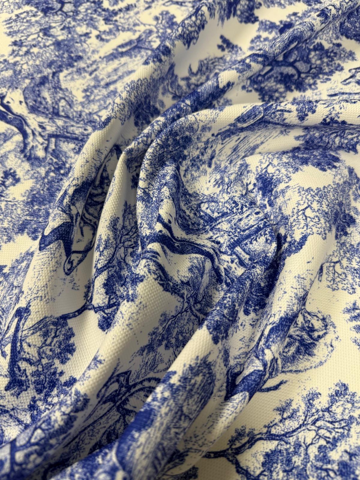 Blue Toile Upholstery Fabric - Whotex Fabrics London