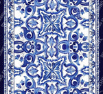 Blue & White Majolica Tile Organic Cotton Poplin Fabric by the Metre - Whotex Fabrics London