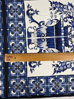 Blue & White Tile Print Crepe Fabric by the Metre – Classic Floral - Whotex Online Fabric Store