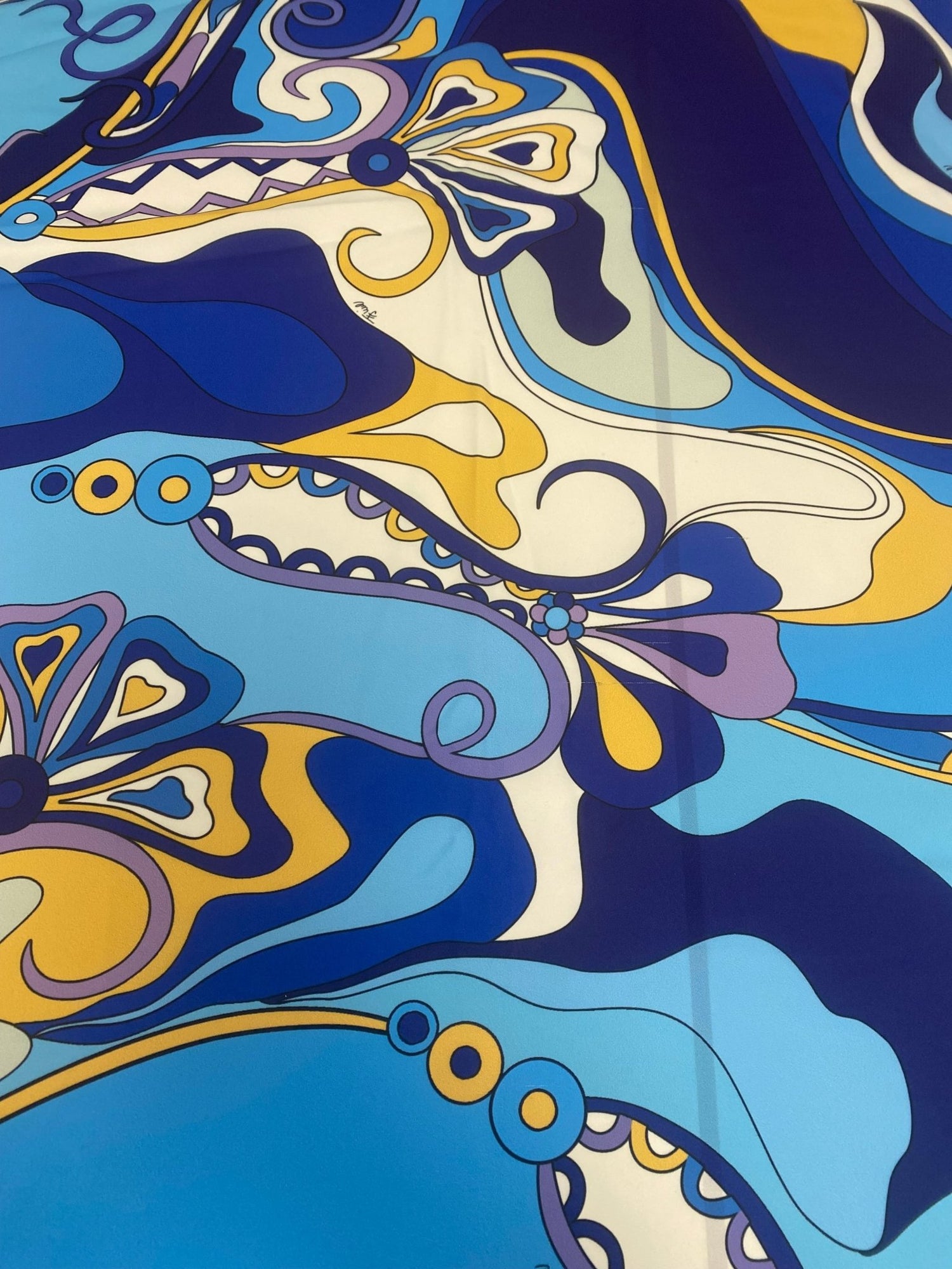 Blue Yellow Print Crep Fabric - Whotex Online Fabric Store