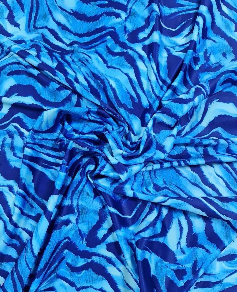 Blue Zebra Print Fabric, Abstract Blue And White Colors - Whotex Online Fabric Store