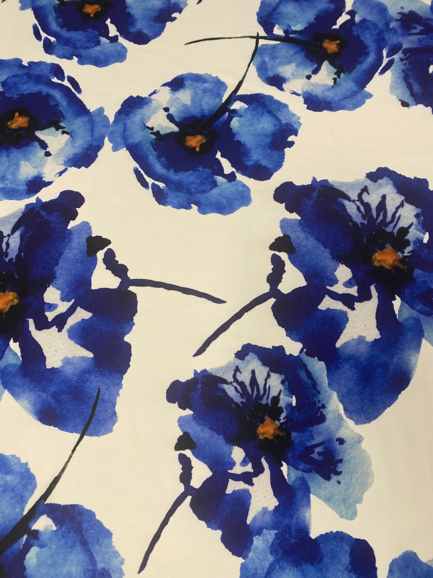 Bold Blue Watercolor Floral Fabric - Whotex Online Fabric Store