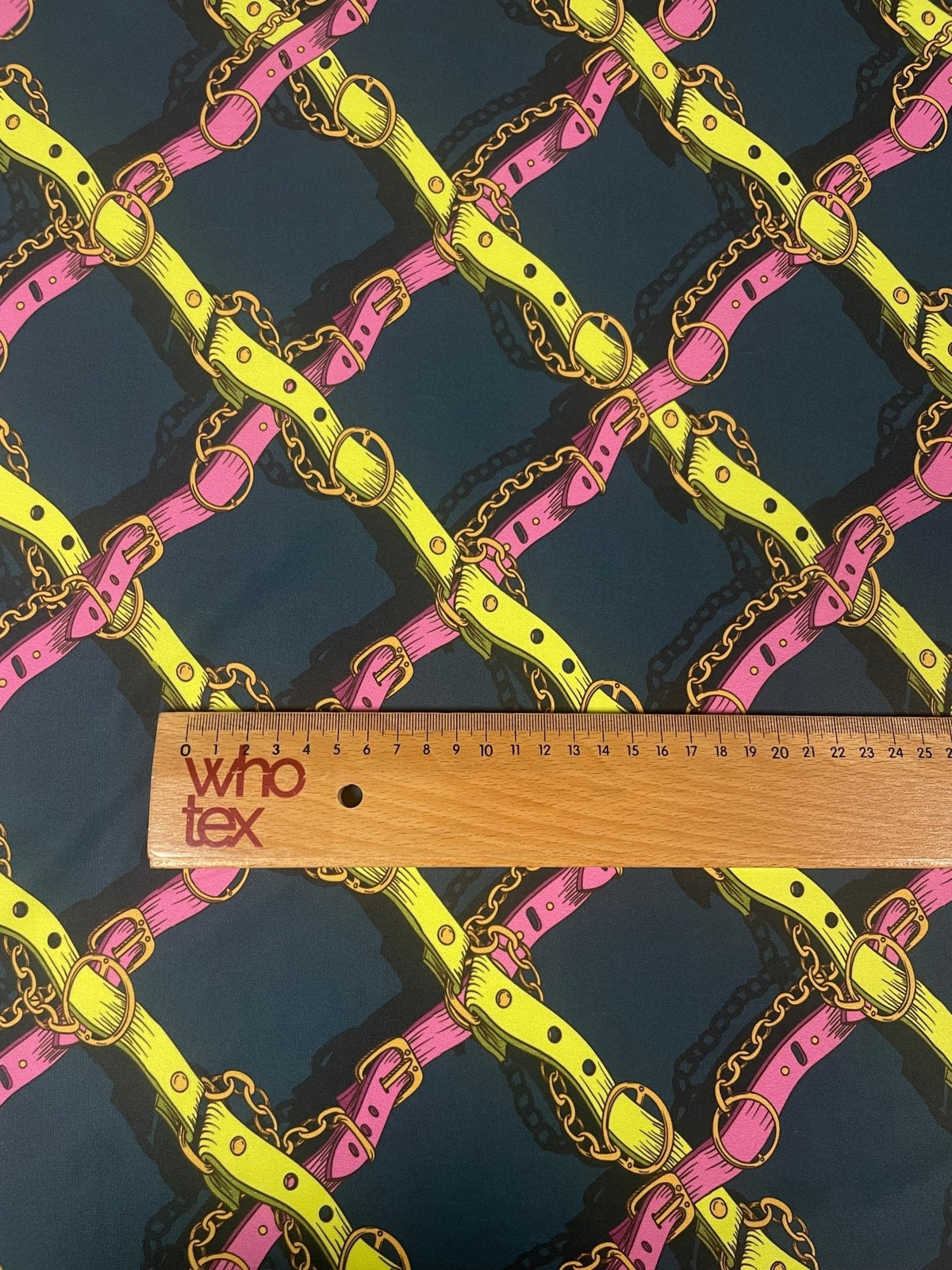 Bold Chain & Belt Print Fashion Fabric by the Metre - Whotex Fabrics London