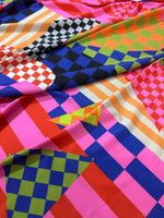 Bold Checkerboard Geometric Organic Cotton Poplin Fabric by the Metre - Whotex Fabrics London