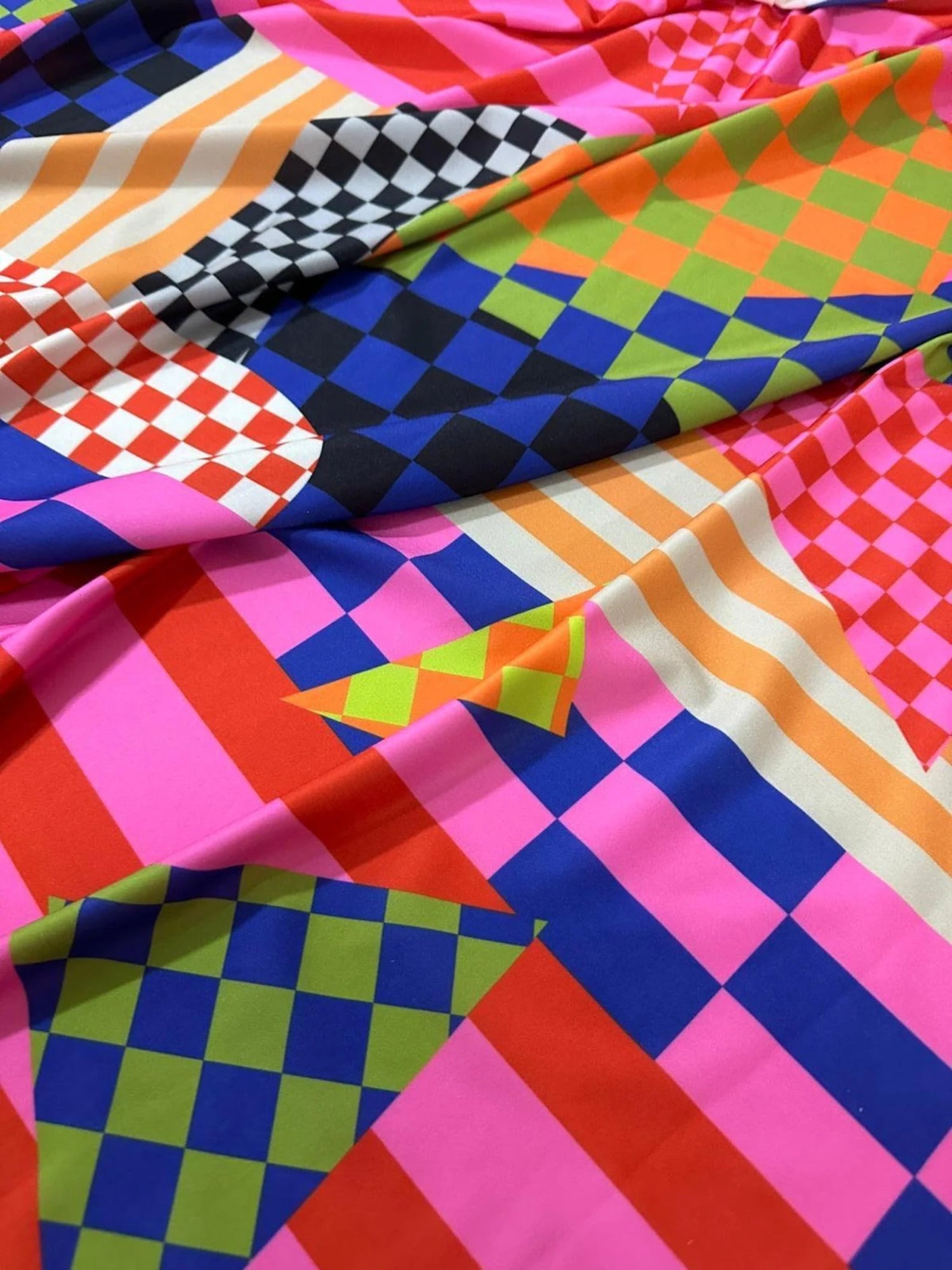 Bold Checkerboard Geometric Organic Cotton Poplin Fabric by the Metre - Whotex Fabrics London