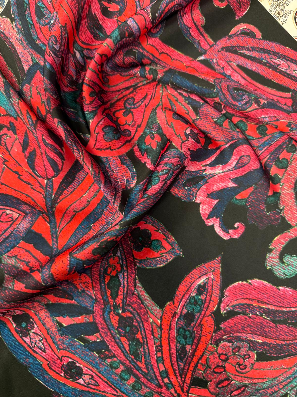 Bold Red Paisley Print Fabric on Black | Fabric by Metre - Whotex Fabrics London
