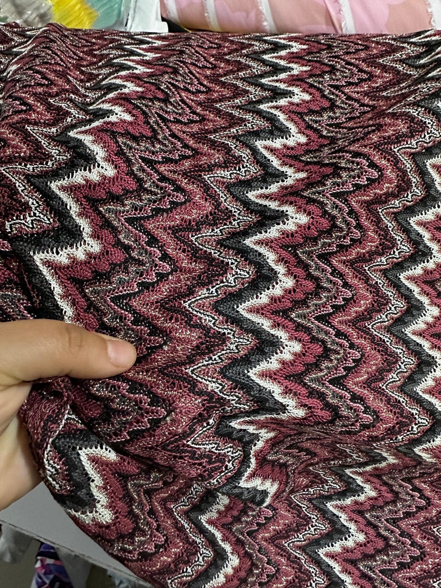 Bordeaux colour Zigzag Knited Fabric, Shiny Knit Jersey Fabric - Whotex