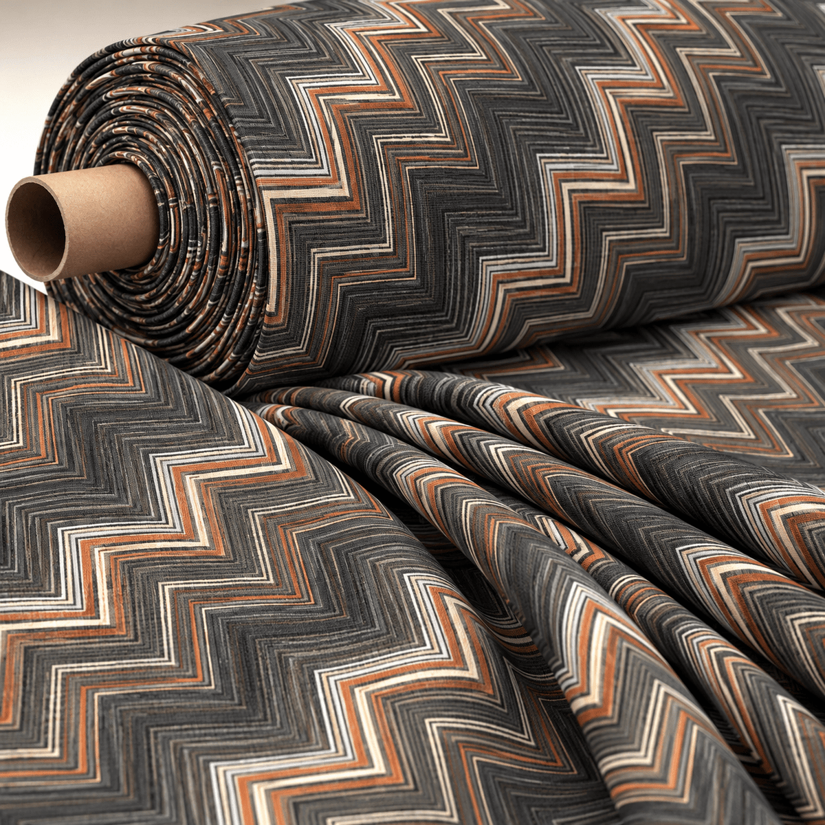 Brown and Beige Chevron Zigzag Pattern Fabric by Metre - Whotex Fabrics London