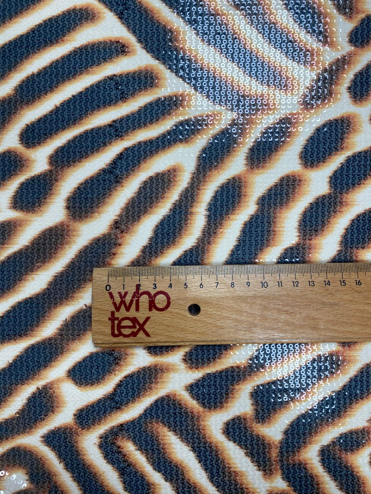Brown and Black Animal Print Sequin Fabric by the Metre - Whotex Fabrics London