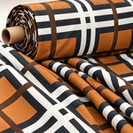 Brown and White Striped Plaid Fabric By Metre - Whotex Fabrics London