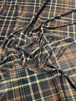 Brown & Black Check Velvet Fabric by the Metre - Whotex Fabrics London