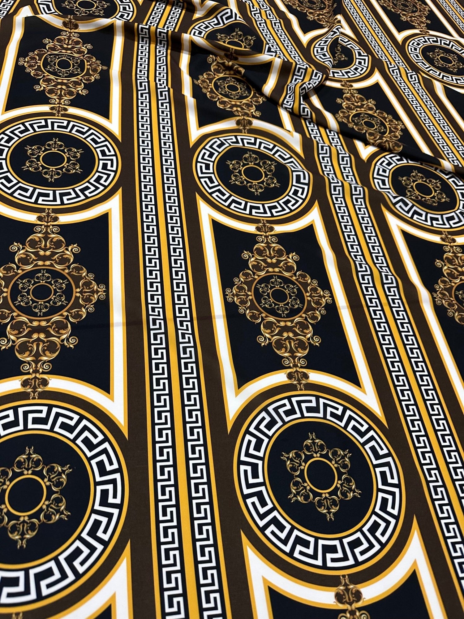 Brown Crepe Silky Fabric, Greek Key Pattern Fabric , Fabric By The Yard - Whotex Online Fabric Store