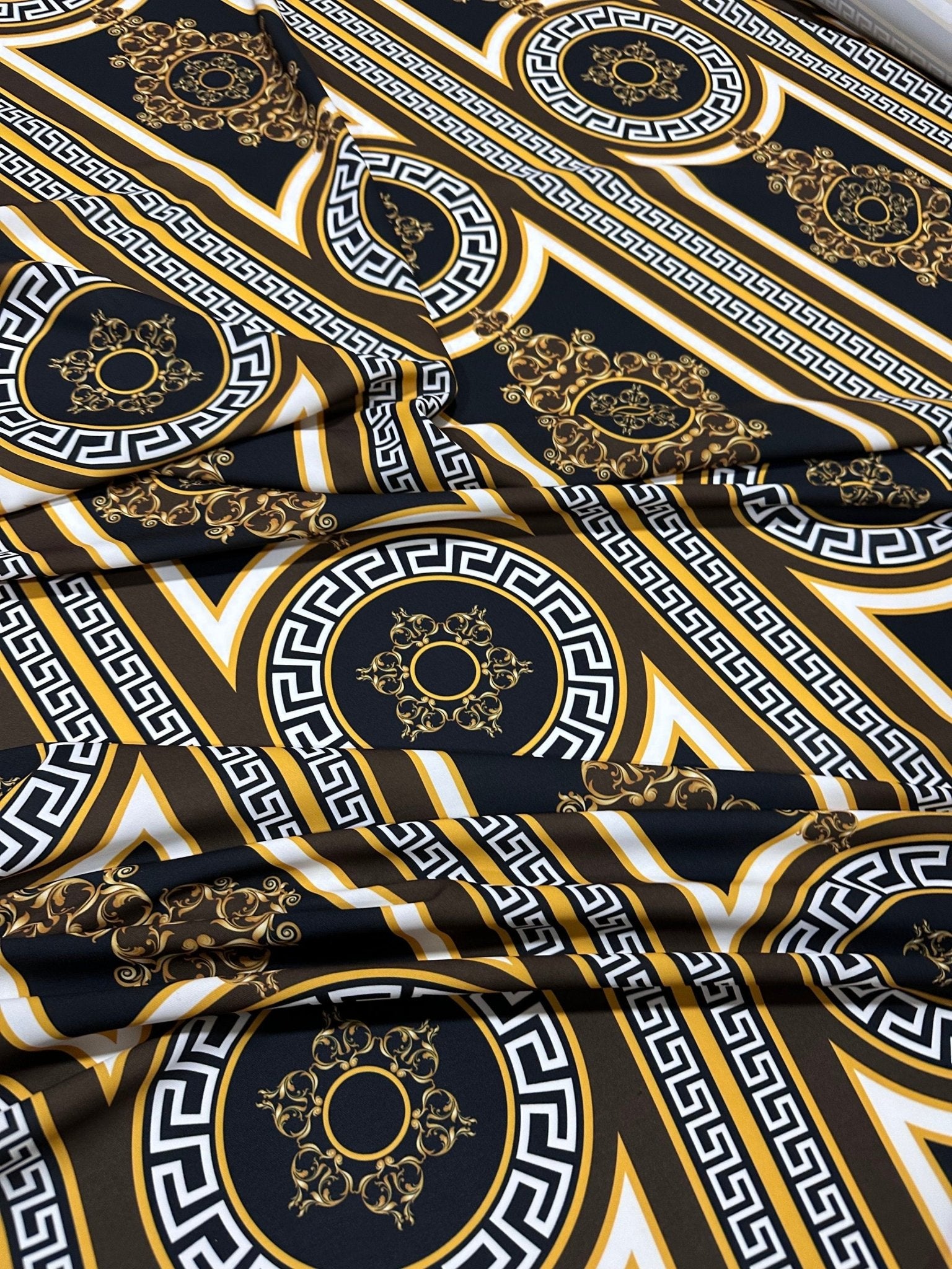 Brown Crepe Silky Fabric, Greek Key Pattern Fabric , Fabric By The Yard - Whotex Online Fabric Store