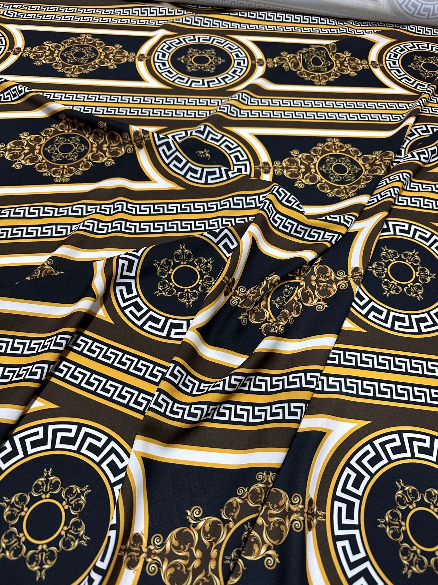 Brown Crepe Silky Fabric, Greek Key Pattern Fabric , Fabric By The Yard - Whotex Online Fabric Store