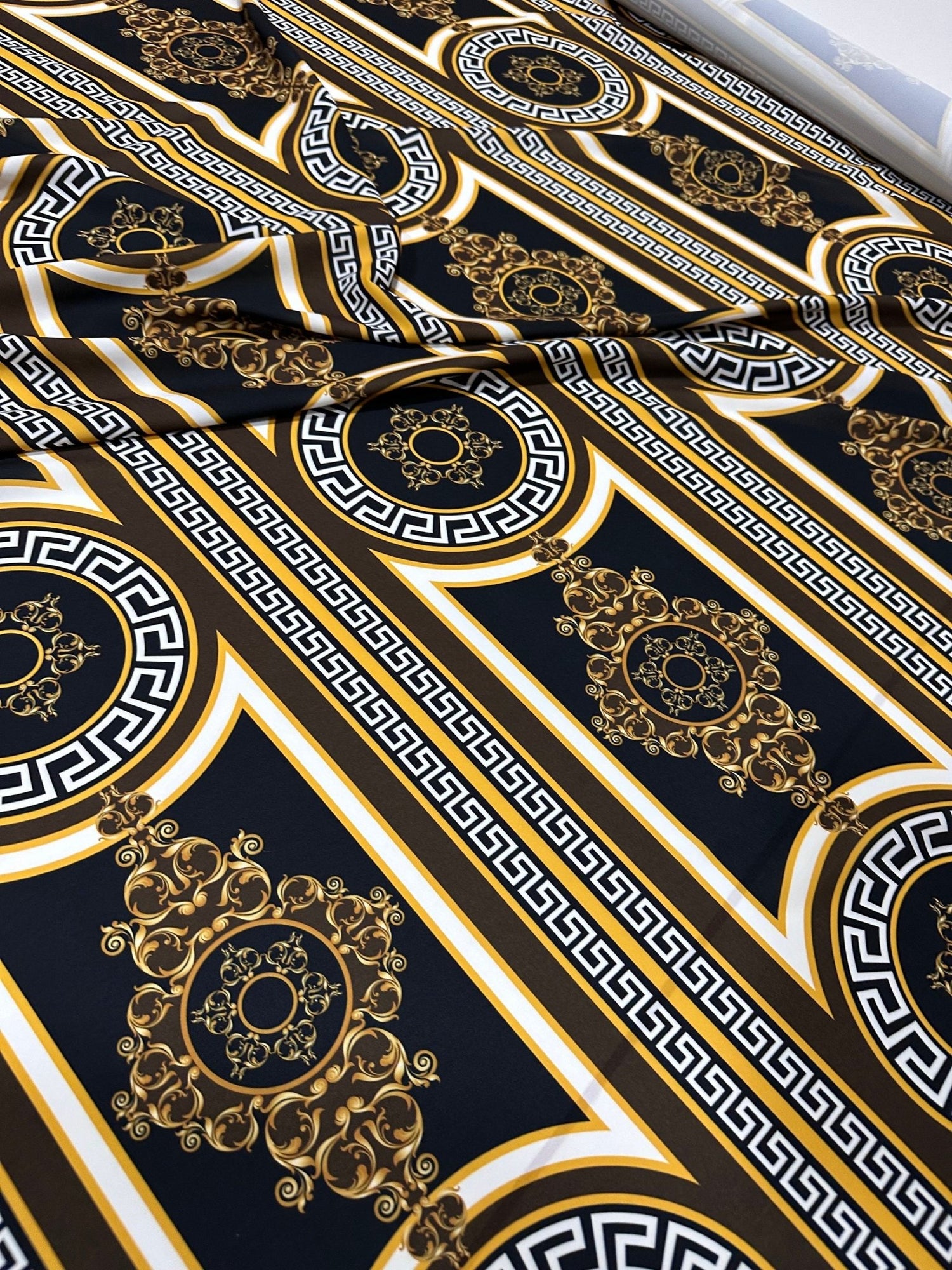 Brown Crepe Silky Fabric, Greek Key Pattern Fabric , Fabric By The Yard - Whotex Online Fabric Store