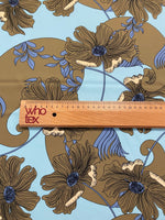 Brown Floral Print Fabric on Light Blue Background - Whotex Online Fabric Store