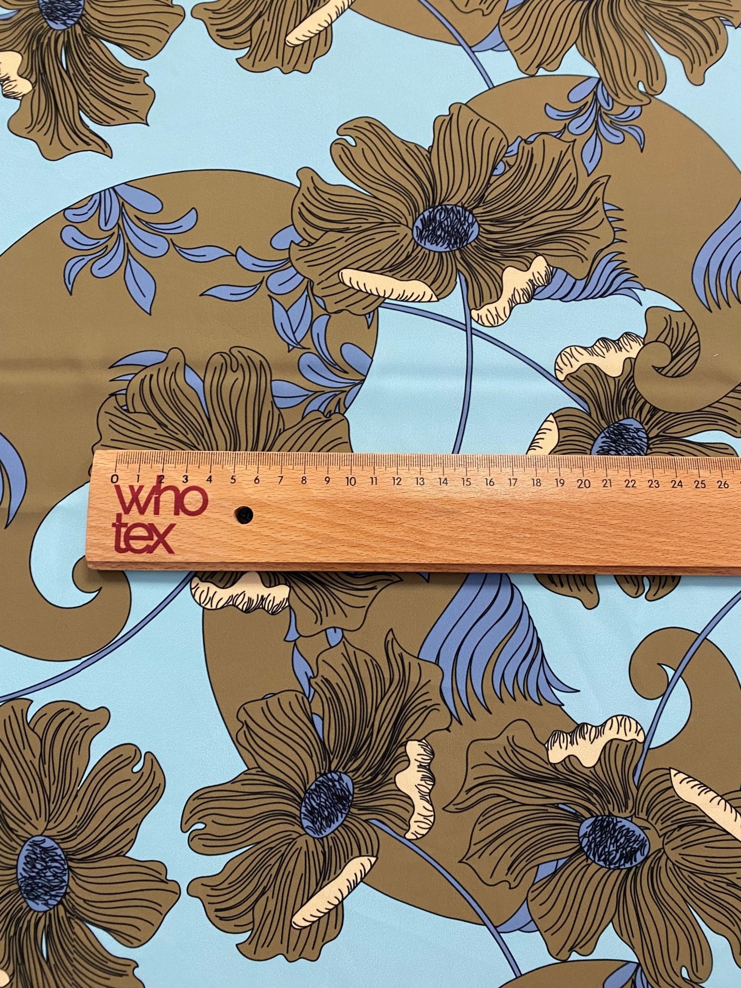 Brown Floral Print Fabric on Light Blue Background - Whotex Online Fabric Store