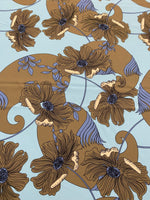Brown Floral Print Fabric on Light Blue Background - Whotex Online Fabric Store
