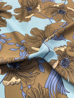 Brown Floral Print Fabric on Light Blue Background - Whotex Online Fabric Store