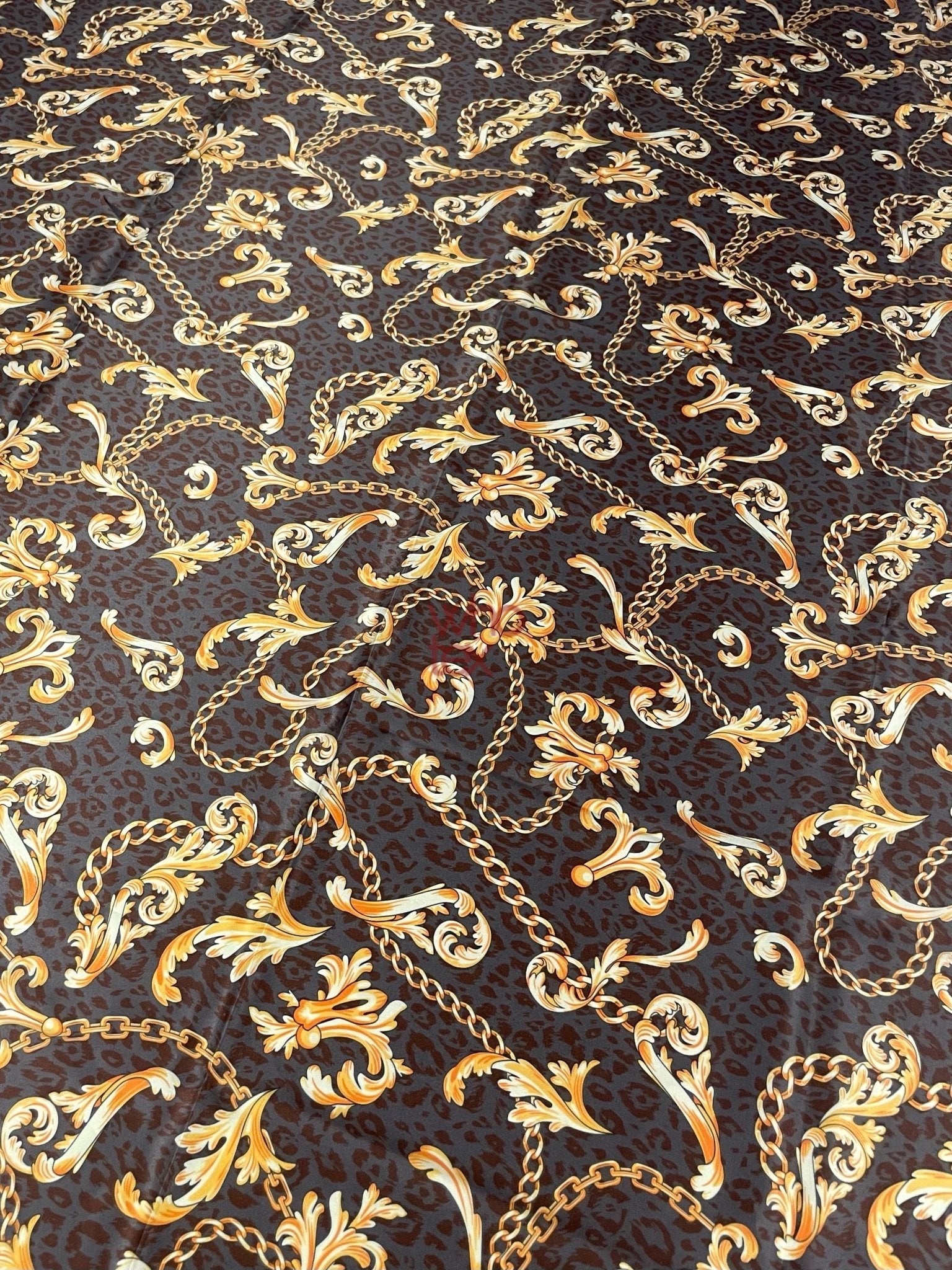 Brown Leopard Print Fabric with Gold Baroque Chains – Bold and Elegant Style Fabric - Whotex Online Fabric Store