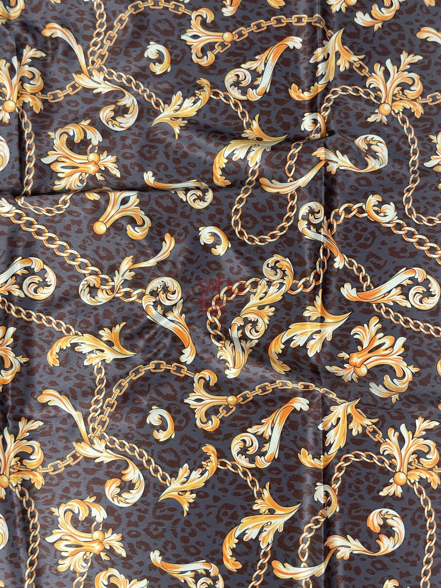 Brown Leopard Print Fabric with Gold Baroque Chains – Bold and Elegant Style Fabric - Whotex Online Fabric Store
